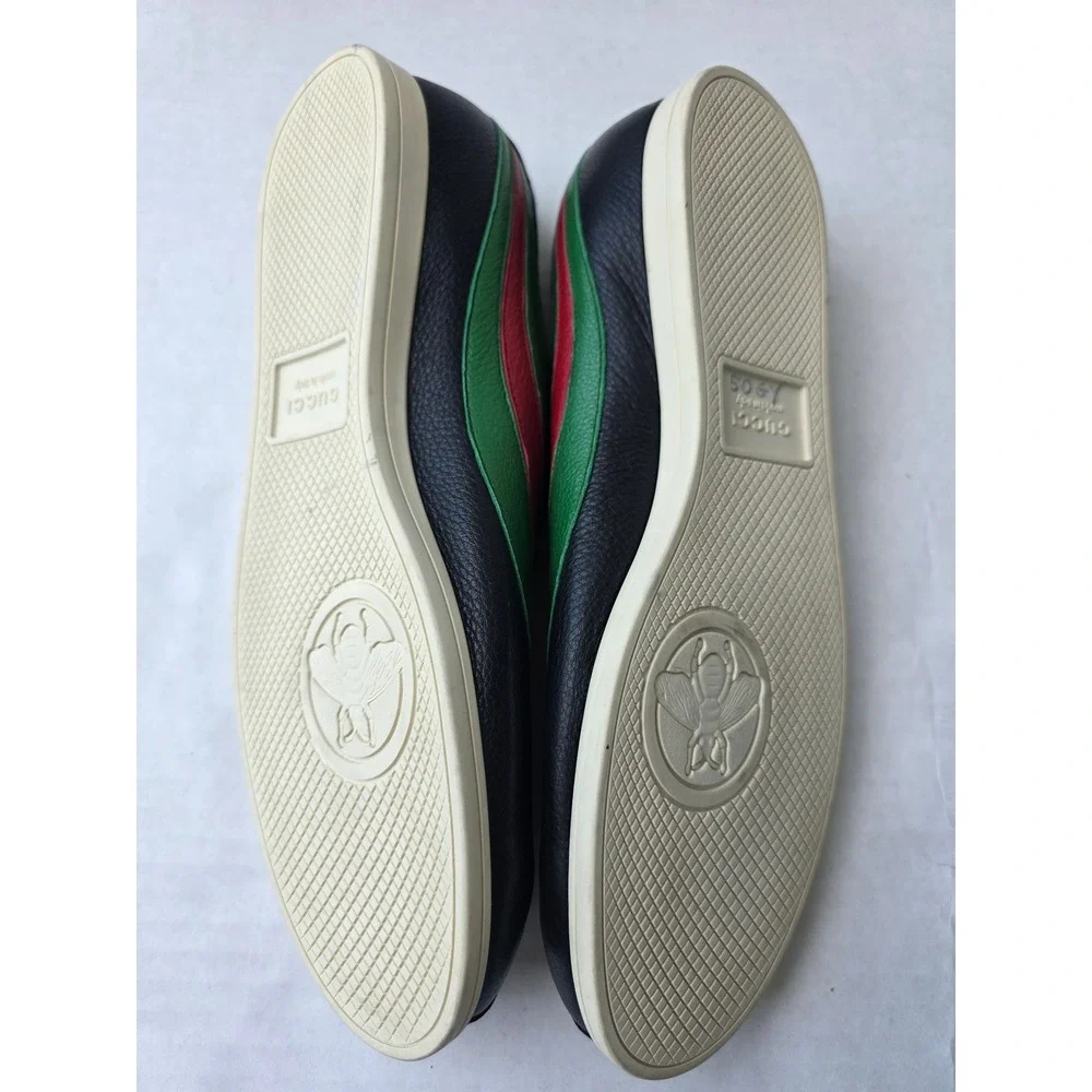 NEW Gucci Mens Black Falacer Web Bee Leather Sneakers Low Top Size 10 Italy
